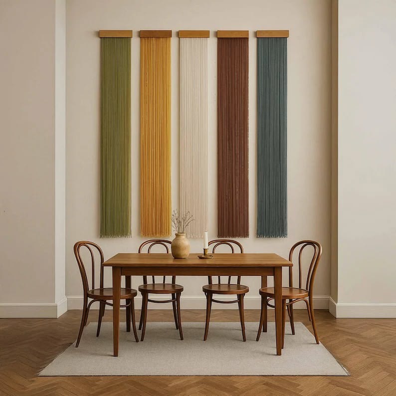 Handmade Vertical Macrame Wall Hanging Set of 5 | Modern Boho Cotton Wall Art