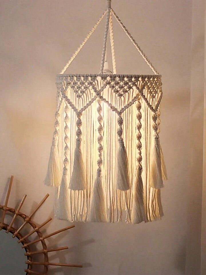 Handmade Macramé Tassel Lampshade – Boho Hanging Light