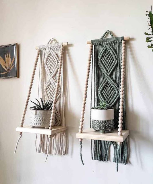 Macramé Hanging Shelf – Boho Wall Décor & Plant Holder set of 2