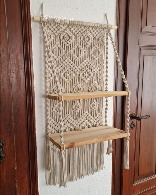 Macramé Double Shelf Wall Hanging – Handmade Boho Organizer