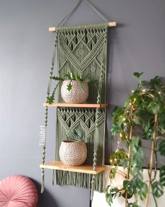 Macramé Wall Hanging Shelf – Boho Plant & Decor Organizer