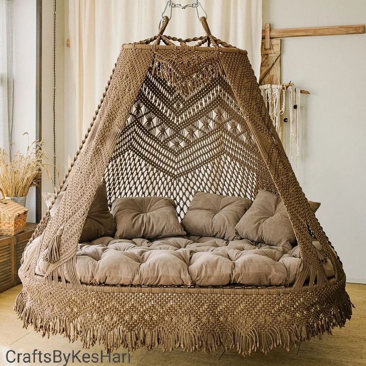 Elegant Boho Macramé Swing – Perfect for Balcony, Living Room, or Patio