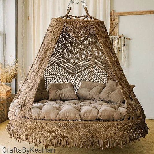 Elegant Boho Macramé Swing – Perfect for Balcony, Living Room, or Patio