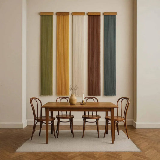 Handmade Vertical Macrame Wall Hanging Set of 5 | Modern Boho Cotton Wall Art