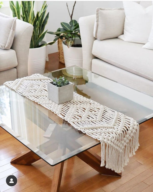 Handmade Macramé Table Runner – Boho Rustic Home Décor