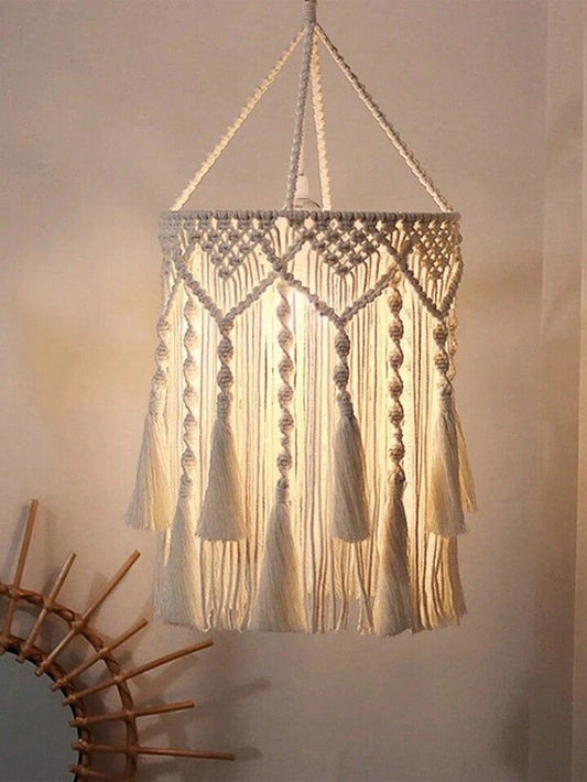 Handmade Macramé Tassel Lampshade – Boho Hanging Light