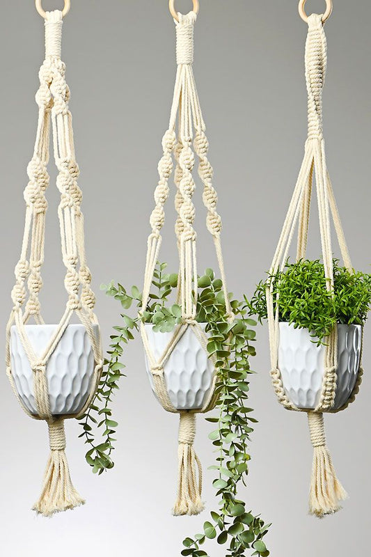 Handmade Macramé Plant Hanger – Boho Home Décor - set of 3