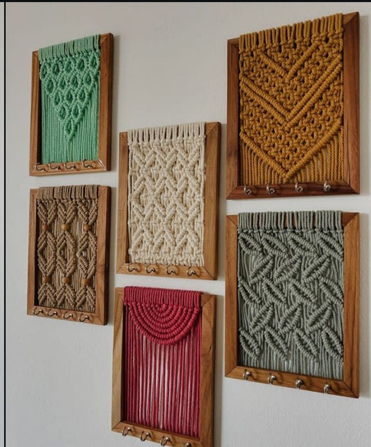 Handmade Macramé Key Holder – Boho Wall Organizer - Set of 6