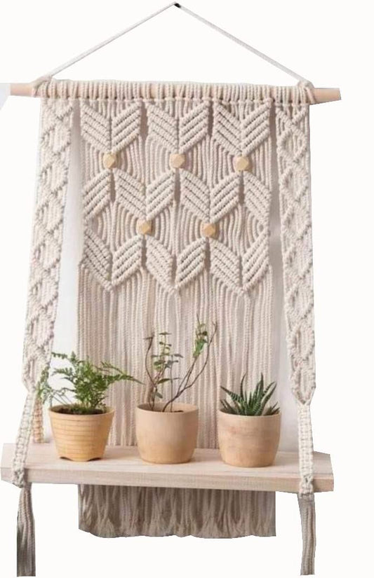 Boho Macramé Wall Shelf – Handmade Plant Holder & Wall Decor