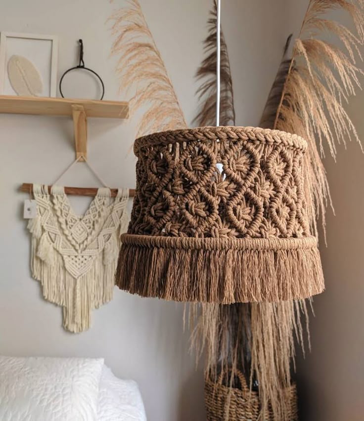 Handmade Brown Macramé Lampshade – Boho Fringe Pendant Light