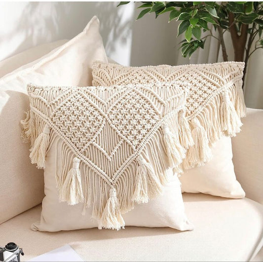Handmade Macramé Cushion Cover – Boho Throw Pillow