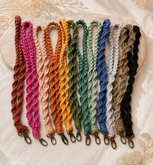 Handmade Macramé  Lanyard – Colorful Braided Keychain Strap with Metal Clasp