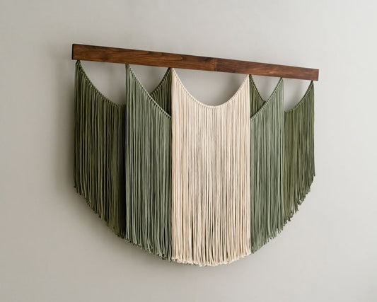 Boho Macramé Wall Hanging – Olive Green & Cream
