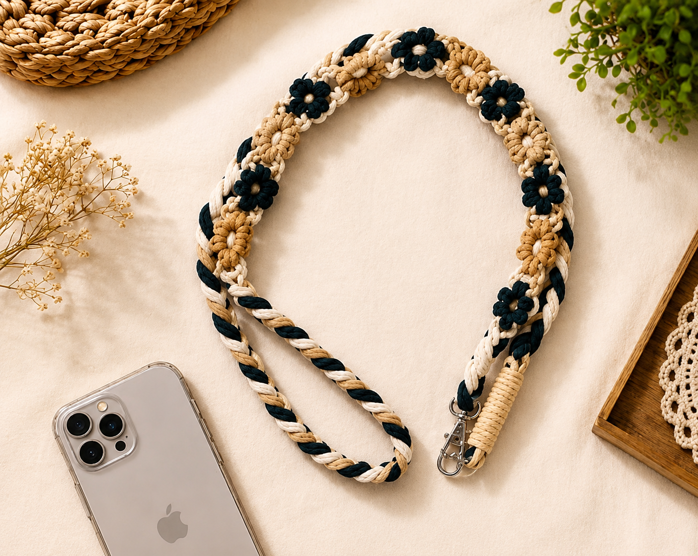 Handmade Floral Macrame Phone Lanyard Strap