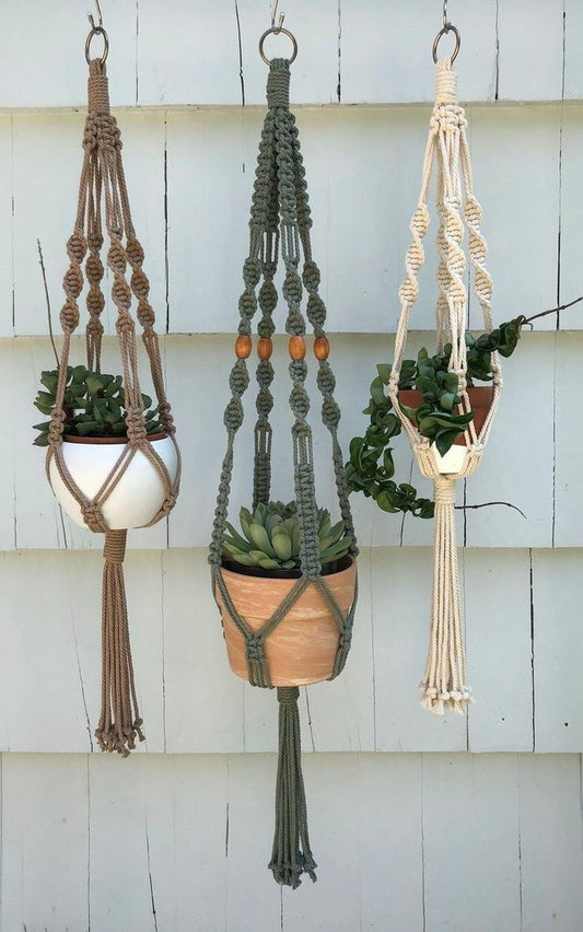 Handmade Macramé Plant Hanger – Boho Hanging Planter (Set of 3 Colors)