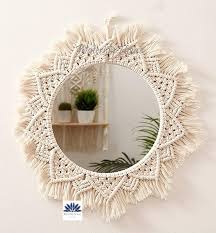 Boho Macramé Round Wall Mirror – Handmade Decorative Accent